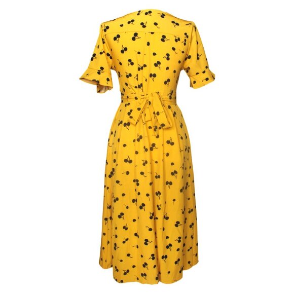 Yellow Cherry Midi Summer Spring Dress - Picture 6 of 7